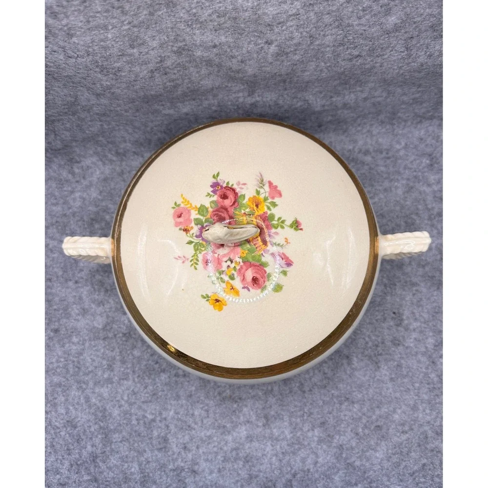 Royal China Sebring Ohio 22K Royal Etch Gold Floral Lidded Sugar Bowl Vintage